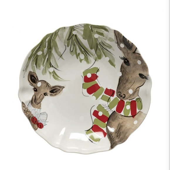 Casafina Deer Friends Serving Bowl, Cream with 2 Deer, Snow, Brand New - Picture 4 of 4